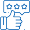 Thumbs up with three-star rating badge, representing positive customer feedback and satisfaction.