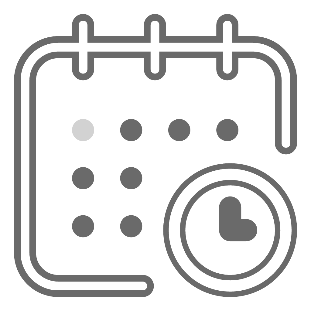 Calendar with clock showing scheduled appointment time management icon
