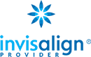 Invisalign logo with blue starburst design and company name text.
